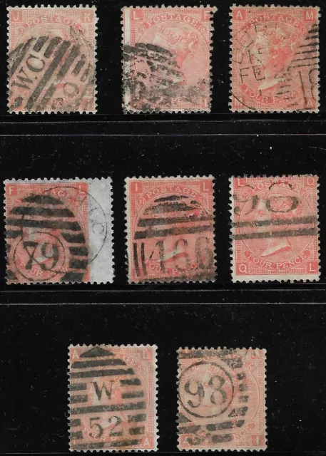 QV - PLATES 7 TO 14 - 4d  VERMILLION - GOOD USED - Wmk 17 - CAT VALUE £800+