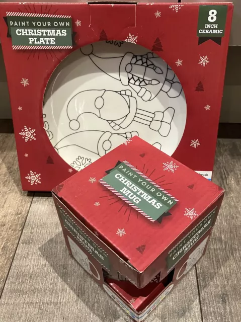 Gnomes Weihnachten - Malen Sie Ihre eigene Keramik 8"" Teller & Becher 2er Set passend - Neu