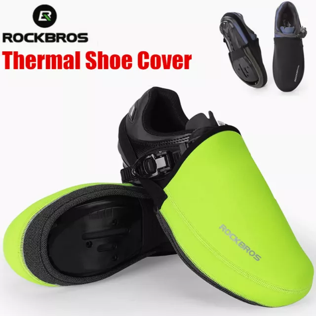 ROCKBROS Cycling Thermal Bicycle Shoe Toe Covers Warm Bike Overshoes Black Green