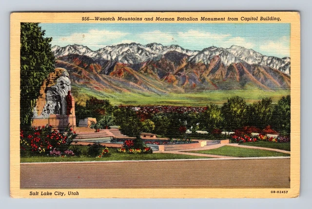 Salt Lake City UT- Utah, Wasatch Battalion Monument, Vintage c1945 Postcard