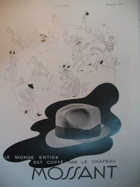 Publicite De Presse Mossant Chapeaux Illustration Raymond De La Vererie Ad 1938