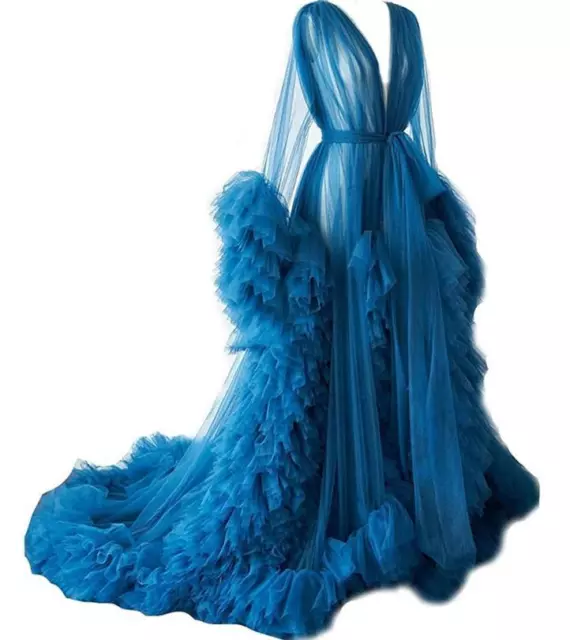 Occident Lady Mesh Long Dress Belted Robe Puffy Tulle V Neck Gown Ball Sexy Chic