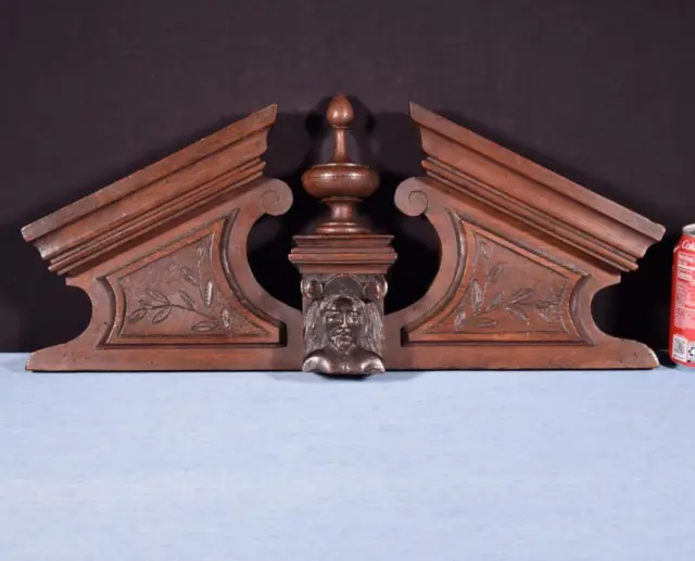 *21 French Antique Crest/Pediment/Crown in Solid Oak and Walnut Wood with Face