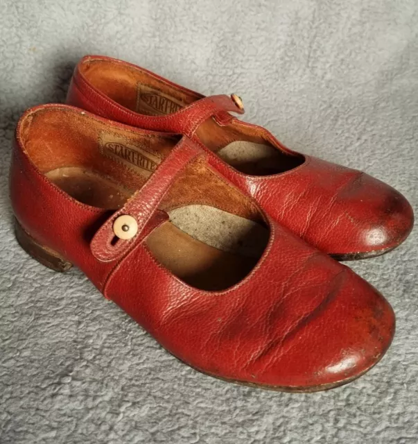 Vintage Leather Childs Start-Rite Shoes , Red,  App 18cms Length, 9 414 Antique