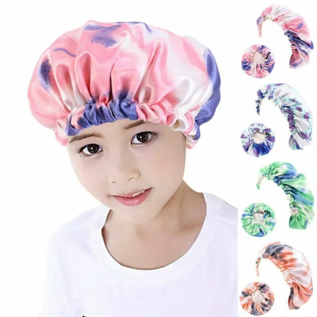 Head Cover For Adult Kids Hair Bonnet Hat Night Sleep Cap Silk Satin Tie-dyed