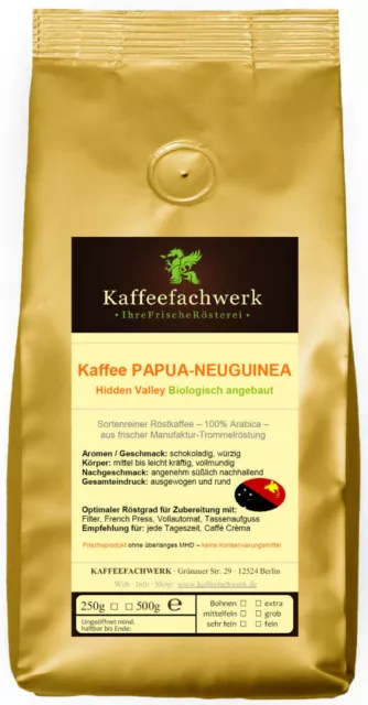 Kaffee Papua Neuguinea aus Bio Anbau, frisch geröstete Kaffeefachwerk Bohnen
