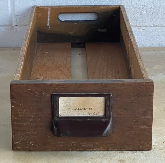 Card Catalog Antique Library Wood Dovetail Drawer w Brass Pull 1930s 3