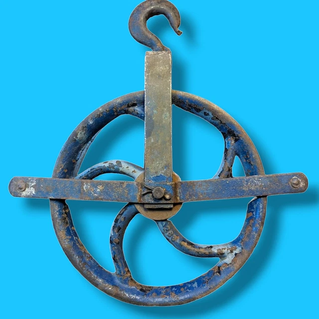 Barn Hoist, 12" Wheel heavy duty hook vintage rustic iron industrial