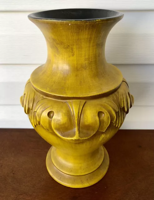 Haeger USA Art Pottery Large Urn Vtg Vase Matte Finish Gold Dark Yellow 12" Tall
