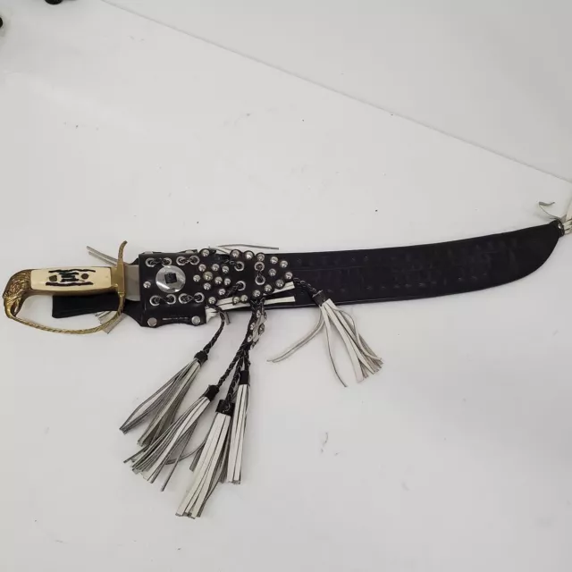 Rare Brass/Bone Handled Sword with Amazing Leather Crafted Sheath