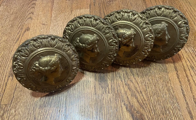 4 Large Antique Heavy Ornate Brass Drapery Curtain Holdback Tieback Screw Mount