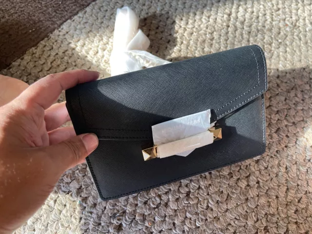 Michael Kors Karla Wristlet Chain Crossbody Purse Black Gold Designer Bag  USED