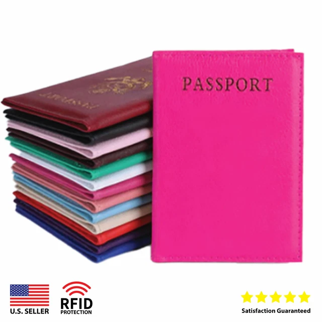 RFID Blocking Leather Passport Holder Cover Travel Case Wallet Gold Emblem