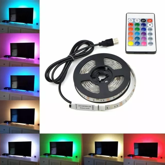 5V 1M-5M Usb Power Led Strip Lights Tv Back Rgb Colour Changing + Remote Control