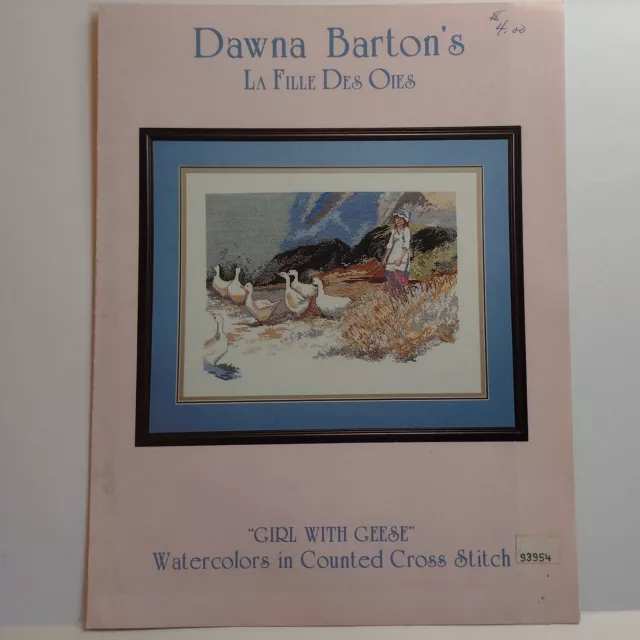 Dawna Barton Watercolors In Counted Cross Stitch " Girl With Geese "  1987 Copy