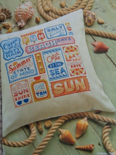 Cushion cover colourful sunshine themed design cross stitch chart