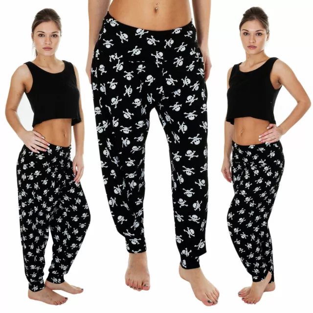 Donna Ali Baba con Teschio Halloween Harem Pantaloni Donna Largo Pantaloni Harem