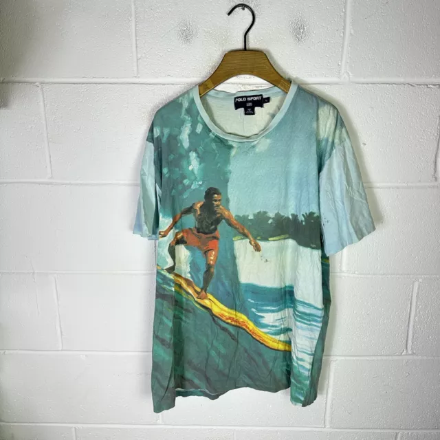 Vintage Ralph Lauren Shirt Herren groß blau Polo Sport Surfen All Over Druck 90er RL