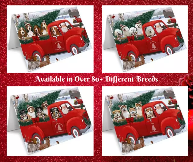 Christmas Santa Greeting Cards with Dog cat pet Photos,invitation card Red truck