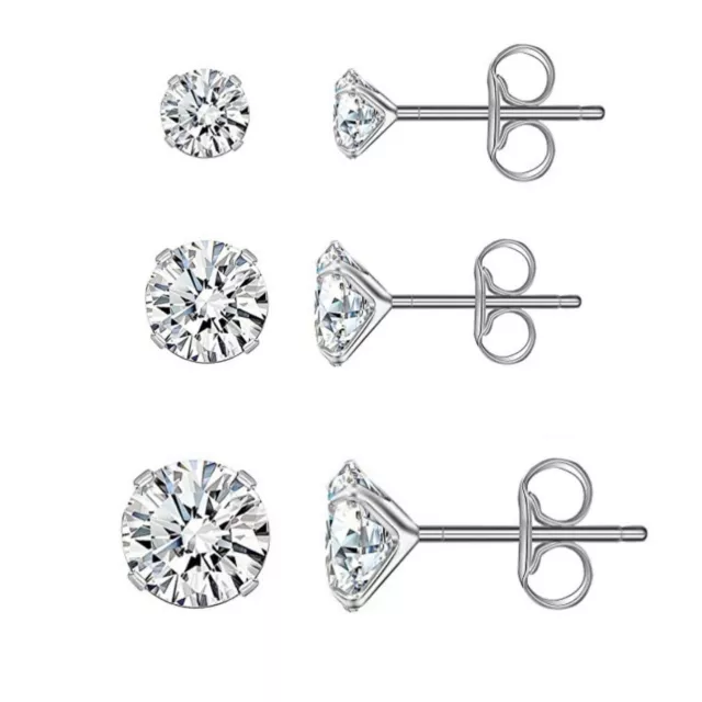 New 925 Sterling Silver Stud Earrings Women Girl Small CZ Crystal Set Backs Pack