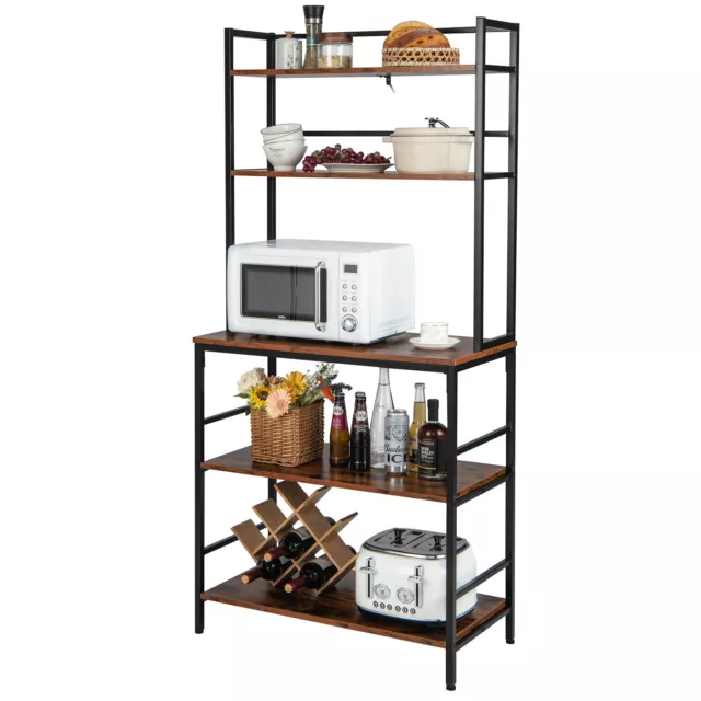 5-Tier Kitchen Bakers Rack Microwave Oven Storage Stand w/ Hutch, Open Shelves