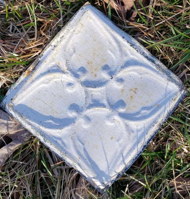 Antique tin ceiling tile 6 x 6 original patina white color 0.25 sq ft Circa 1900