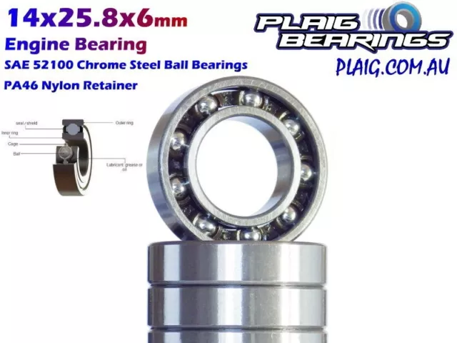 14x25.8x6mm Open Steel Nitro Engine Bearings -  No Seals - Precision Bearing