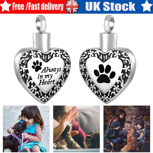 Memorial Dog Pet Paw Heart Cremation Pendant Urn Keepsake Ash Holder Necklace UK