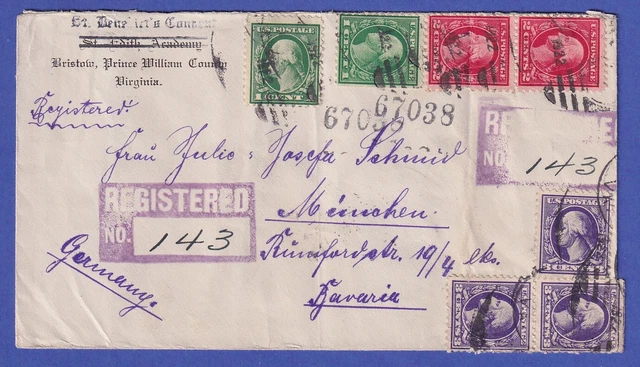 USA 1922 R-Letter with Mi.-No. 251-253 by BRISTOW, UA. to Munich