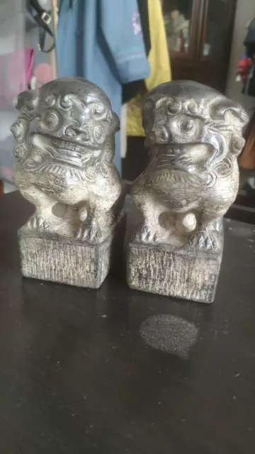 chinese blue stone carving 青石雕刻 pair of lions