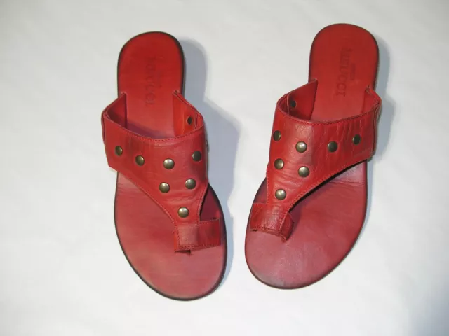 Sesto Meucci Red Leather Studded Slide Wedge Toe Sandals Women's 8.5 N