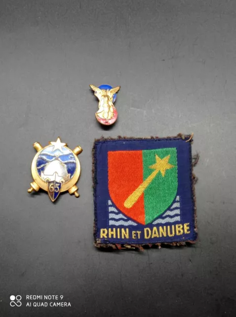 Lot Insigne militaire 65° rég artillerie d'Afrique,3e DIA,patch Rhin Danube,WW2