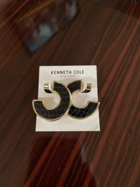 kenneth cole black half hoop gold tone earrings. new