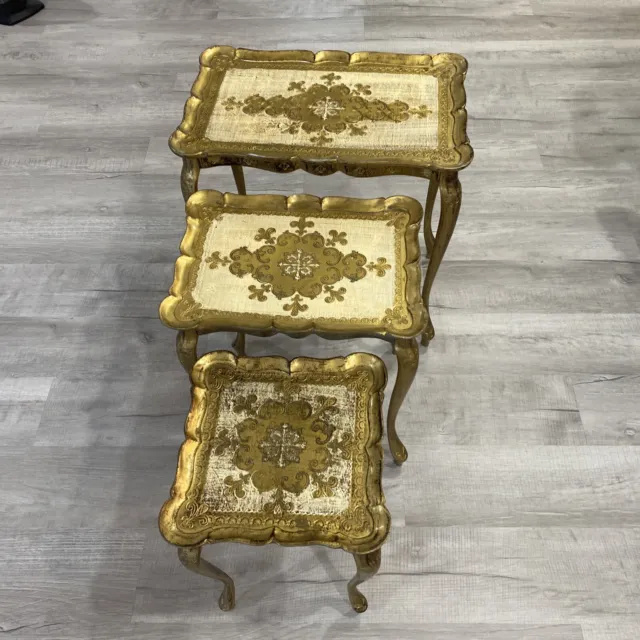 Vintage 1950s Italian Florentine Gilded Nesting Tables - Set of 3 Made In Italy