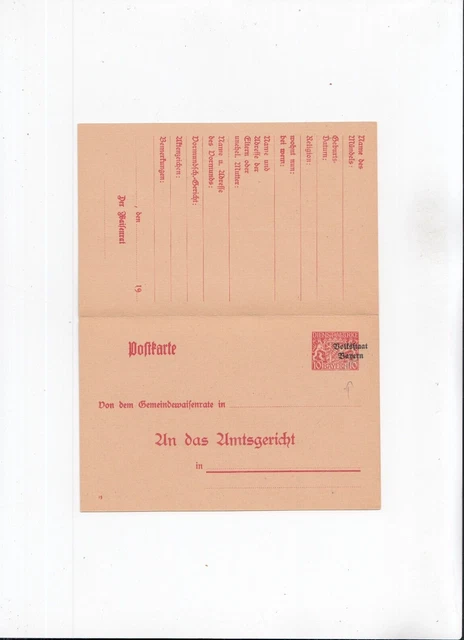 CE221/ Bayern Ganzsache 8 Gemeindewaisenrat VERSCHOBENER Aufdruck Doppelkarte *