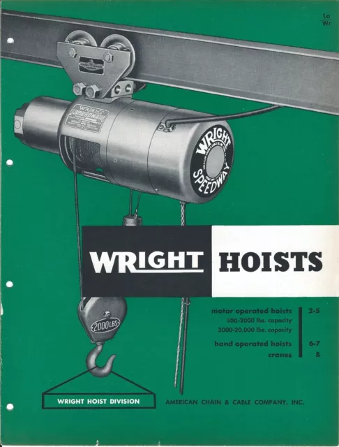 MRO Brochure - Wright Hoists -  Crane Material Handling - c1952 (MR06)