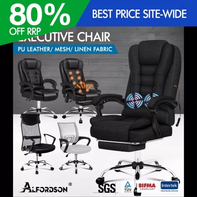 ALFORDSON Massage Office Chair Executive Gaming Racing Mesh Seat Leather Fabric
