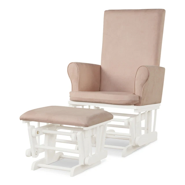 Glider and Ottoman Cushion Set Wooden Baby Nursery Rocking Chair Pink