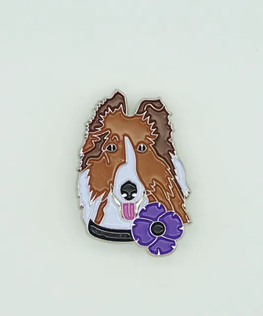 Purple Poppy Pin Veteran Badge Dog Animal Remembrance Day Brooch