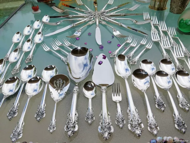 55pc OLD WALLACE GRAND BAROQUE STERLING SILVER FLATWARE SET 104Oz HEAVY LARGE NM