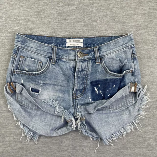 One Teaspoon Bandits Shorts Cut-off Womens 26 Denim Jeans Hot Short Distressed