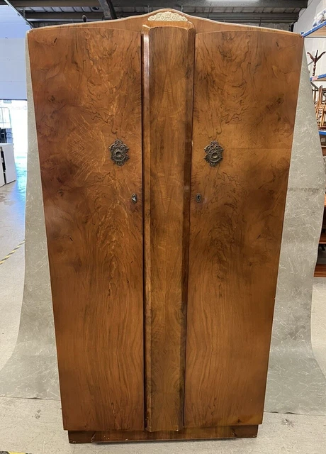 Shrager Art Deco Wardrobe Armoire Cabinet Double Lock Shelving Rail Gentleman's