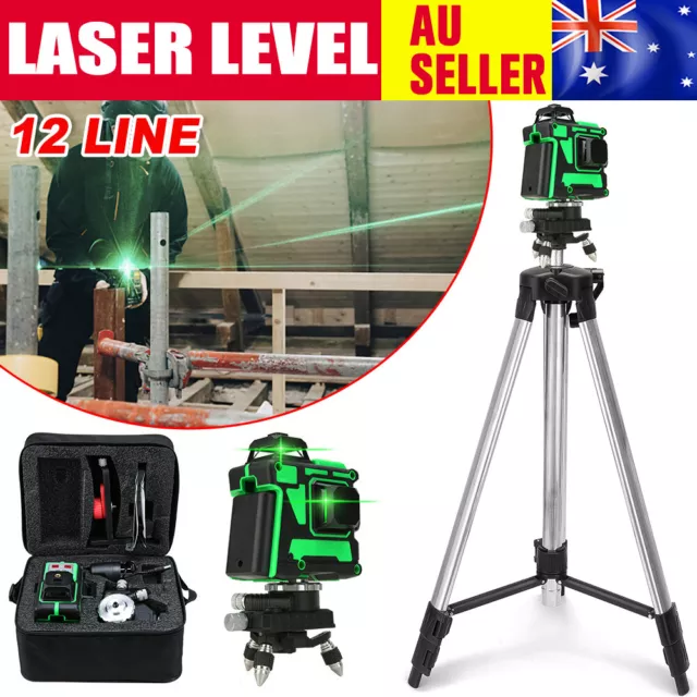 360°Rotary 3D 12 Lines Green Laser Level Self Leveling Cross Measure Tool Tripod