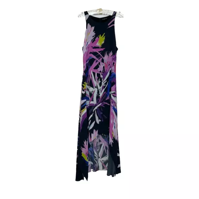 Josie Natori Silk Blend Prism Maxi Size 6 Black Purple High Low Hem