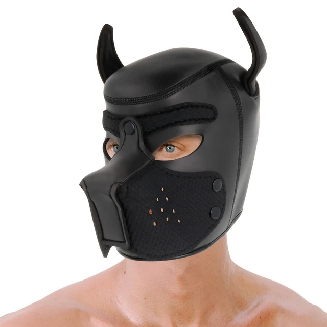 Cagoule BDSM Tête De Chien Noir – Simili Cuir – Réglable – Neuf – Pour Adulte