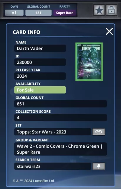 Topps Star Wars Card Trader / Darth Vader / SR / Comic Covers / Green [DIGITAL] 3