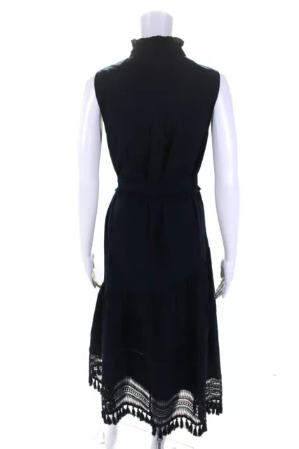 10 Crosby Derek Lam Womens Frill Neck Sleeveless Midi Shirt Dress Navy Size 4 3