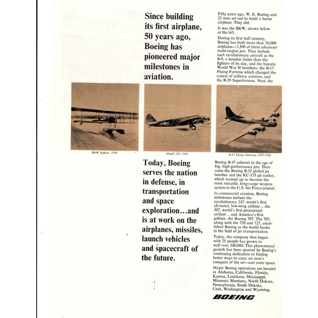 BOEING 1966 AVIATION 50 Years Advertising Print Ad Vintage Airplane