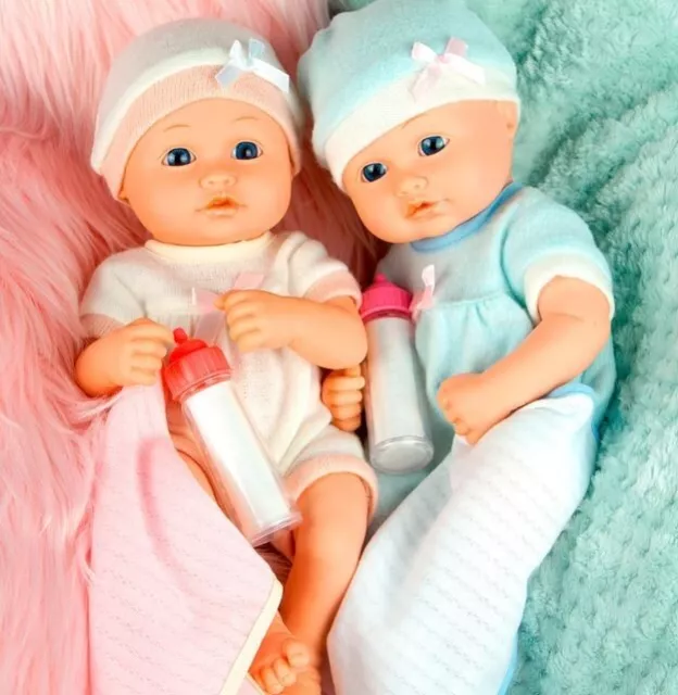 2 Babypuppe Zwillinge, Set mit 2 B Puppe +Puppenzubehör Puppenset Spielset 30 cm