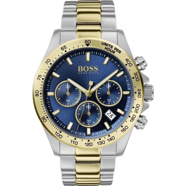 New Hugo Boss Men's Watch Hero Yellow Gold Tone & Silver Blue Dial HB1513767